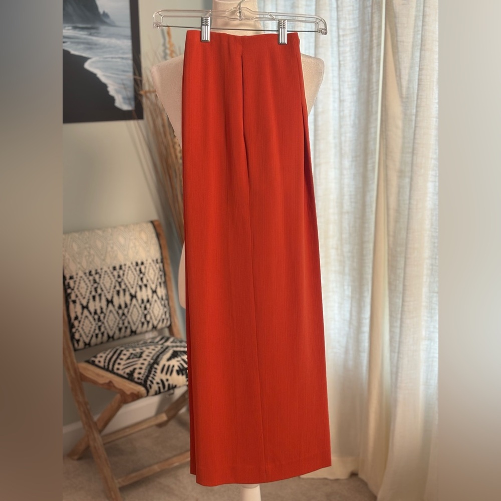 Theory High Waist Wide-Leg Pleated Pants Admiral Stripe Poppy Orange - Size 8 - Picture 2 of 9